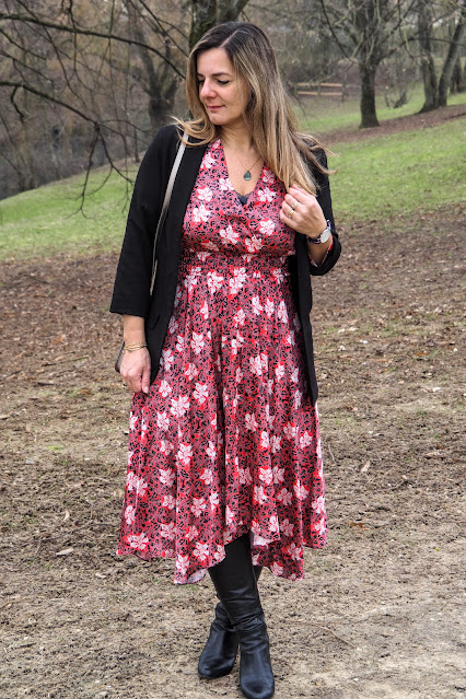 look du jour, mode, robe rouge à fleurs Maje, les petites bulles de ma vie