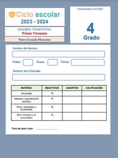 Examen Trimestral Trimestre 1 Cuarto grado 2023-2024