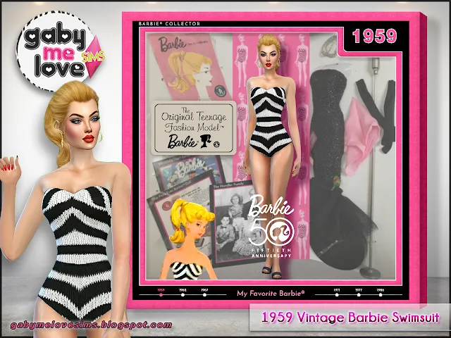 Descargar / Download: Iconic 1959 Vintage Barbie Doll's Swimsuit | CC (Sims 4)