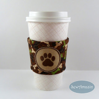  Camo doggie bones, embroidered paw print coffee cup sleeve