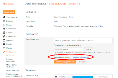 Enlazar dominio de Name en Blogger