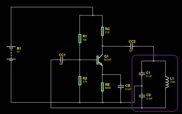 Colpitts oscillator with Feedback network at the output