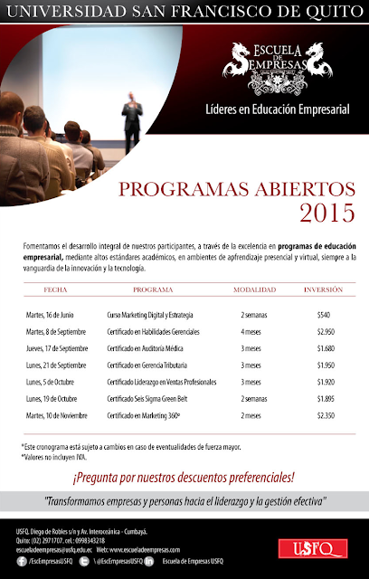 La Escuela de Empresas de la Universidad San Francisco, invita a los programas abiertos 2015