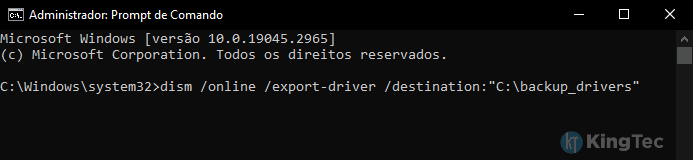 Definindo local onde o backup dos drivers do Windows será realizado