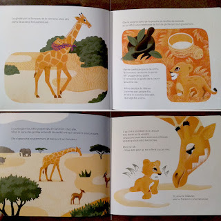 Mina et Waraba, du conteur sénégalais Souleymane Mbodj et Jean-Marc Denglos, Editions Père Castor (2021) , un conte d'une girafe et un lion courageux