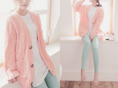 Mint and pink pastel color combination outfit