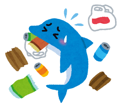 ゴミを食べるイルカのイラスト（環境問題）