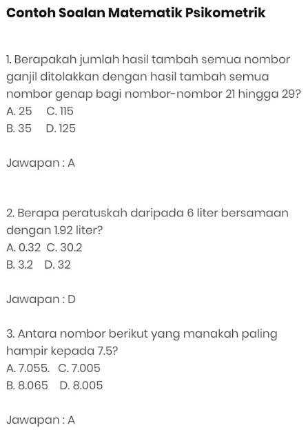 Contoh Soalan Psikometrik SPA 2019