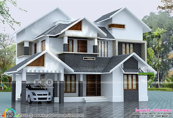 2145 sq-ft sloped roof house plan