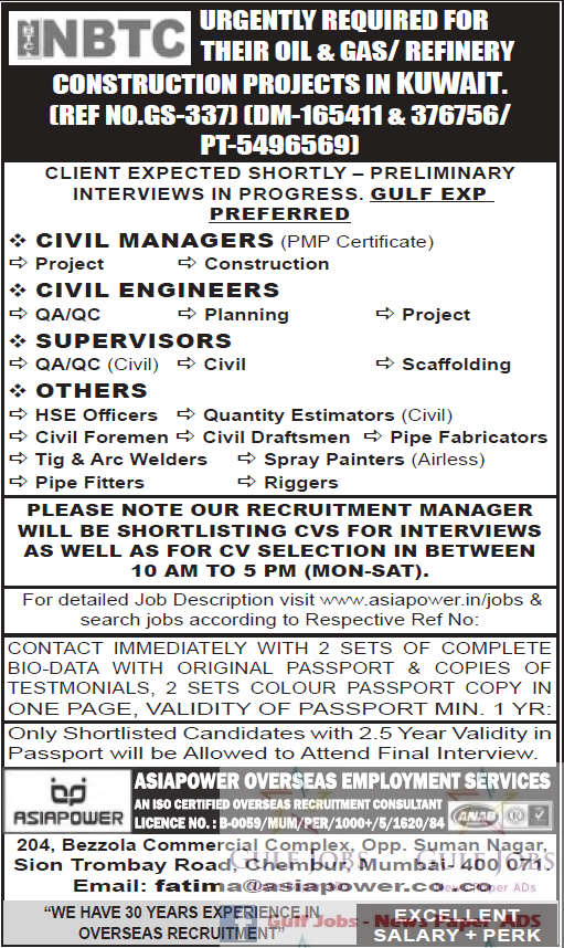 NBTC oil & Gas Refinery Project Jobs for Kuwait