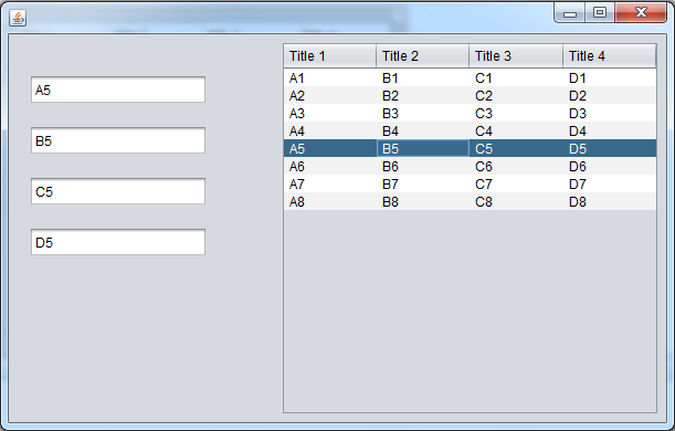 display jtable data using direction keys in java