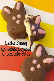 Pop these yummy Easter bunny chocolate covered cheesecake bites in your mouth and you'll be savoring the perfect side of Easter. For what says Easter more than bunnies and chocolate? You'll love how easy and delicious these no bake chocolate cheesecake bites are. #cheesecake #easterbunny #easterdessert #diypartymomblog