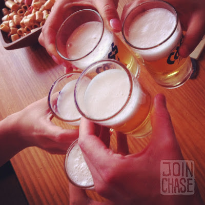 Five glasses of Cass beer to cheers in South Korea.