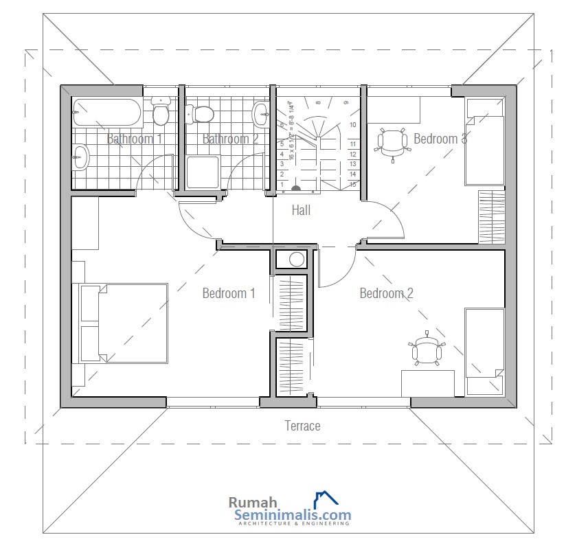 Denah Model Desain Gambar Rumah Minimalis Idaman Modern Tipe 80