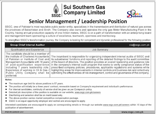 New Government SSGC Sui Southern Gas Company Jobs 2024