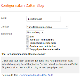 konfigurasi widget Link Sahabat Unik