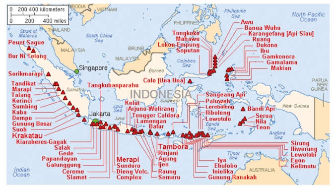 Gambar Persebaran gunung api di Indonesia