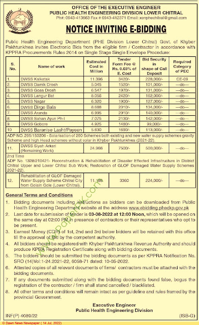 Tenders in public health engineering division chitral || tenders in phe chitral || phe tenders- || tenders in lower chitral || tenders for contractors 2022