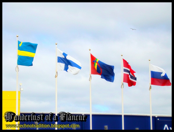 Ikea Haparanda Tornio: The flags of Sweden, Finland, Sami, Norway and Russia