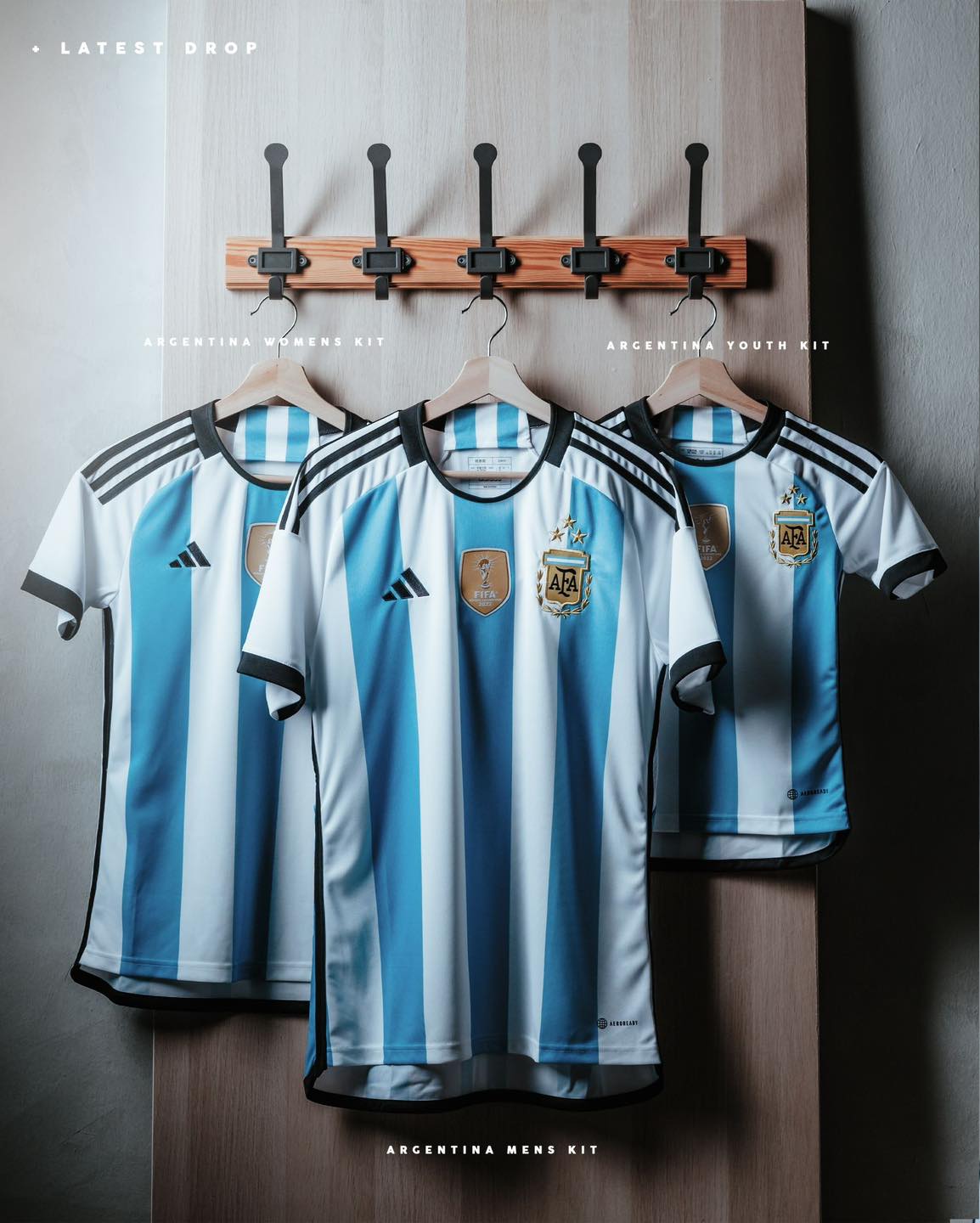 Adidas Argentina 2022 Womens 3-Star Winners Home Jersey