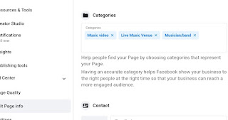 Facebook page categories