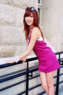 Shen Angel Taiwanese Model Sexy Magenta Mini Skirt 4