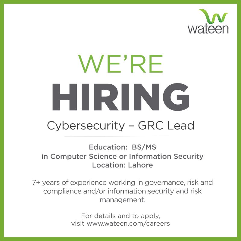 Wateen Telecom Limited Jobs for CYBERSECURITY – GRC LEAD