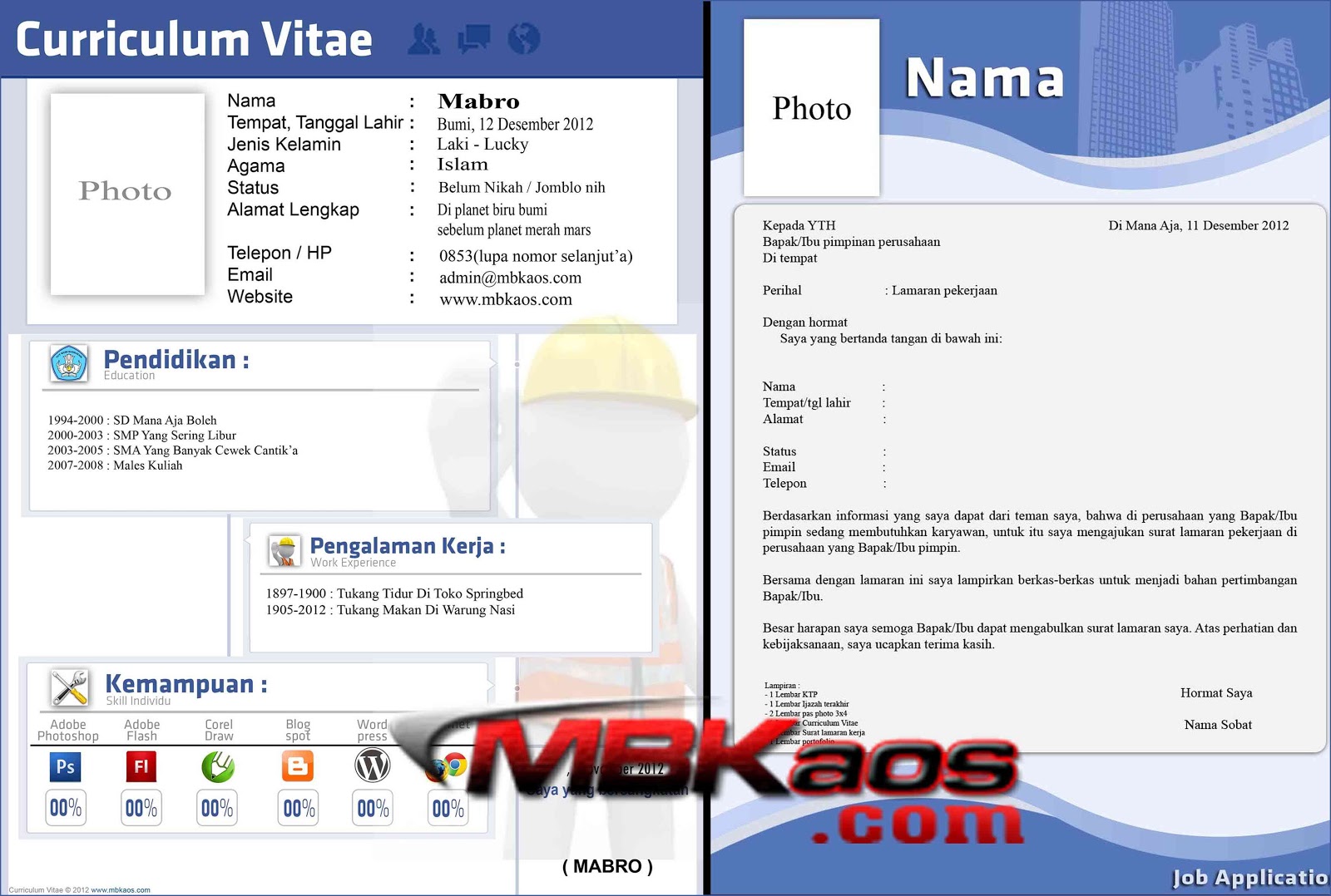 Contoh Curriculum Vitae Surat Lamaran Pekerjaan 