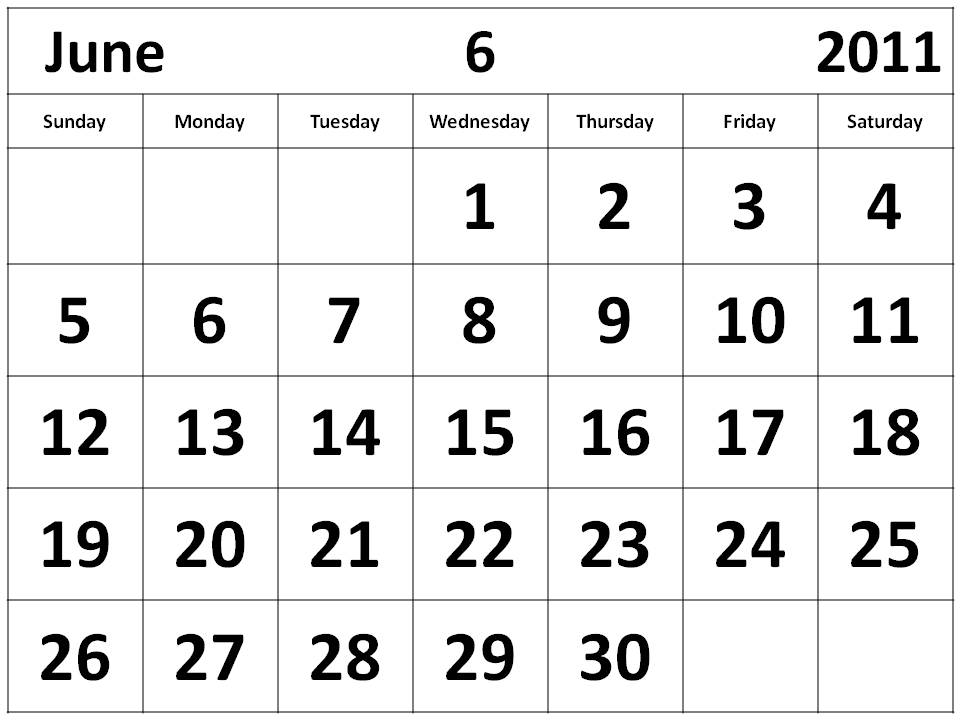 june 2011 calendar template. Monthly 2011 Calendar June