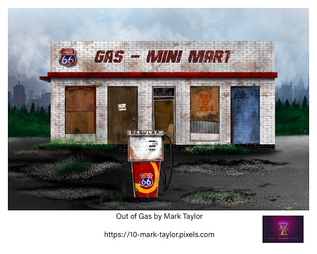 derelict gas station art print by Mark Taylor