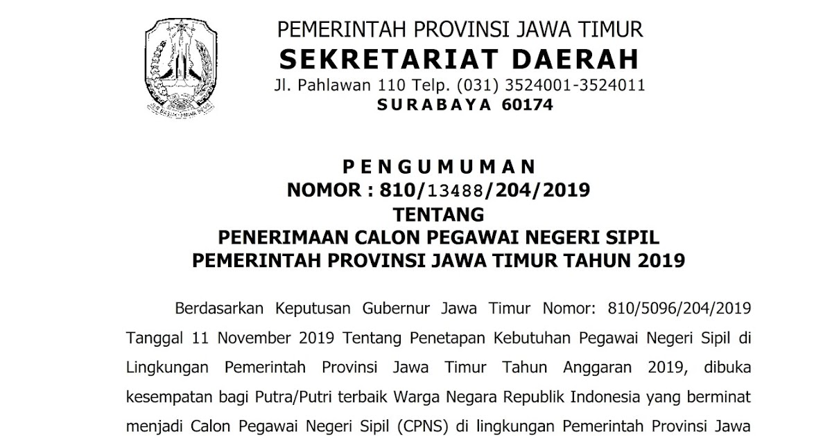 Penerimaan Cpns Pemerintah Provinsi Jawa Timur Tahun 2019