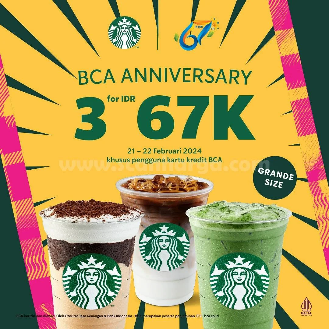 Promo STARBUCKS HUT BCA 67 - Harga Spesial 3 Minuman cuma Rp. 67K