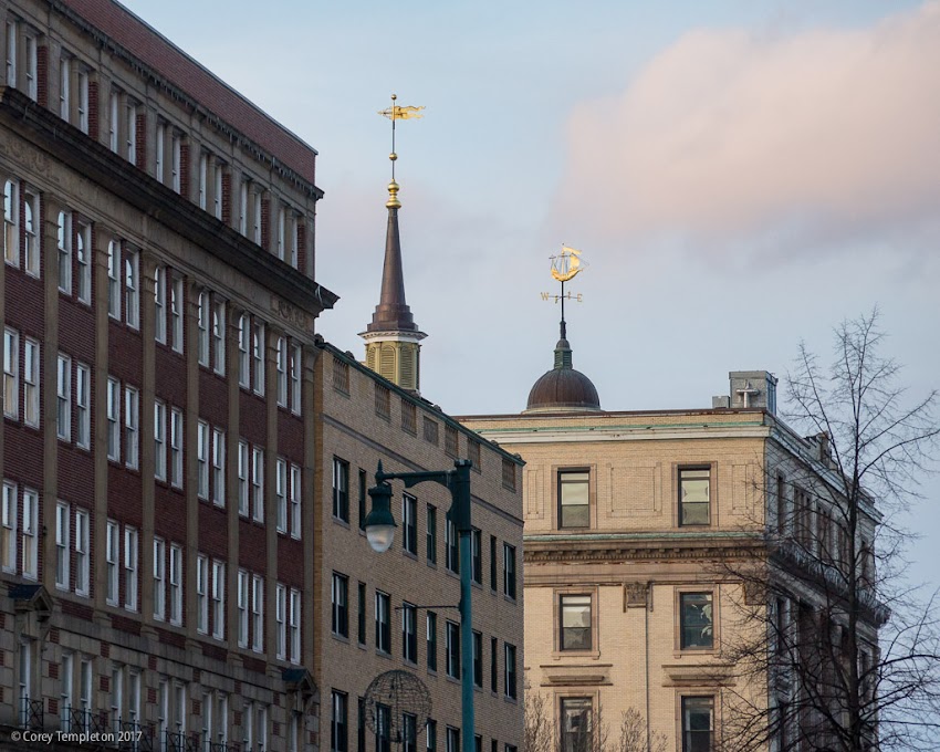 Portland, Maine USA March 2017 photo by Corey Templeton. The separation of church and city, based on the spires that can be seen from Monument Square.