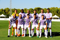 REAL VALLADOLID C. F. - Temporada 2018-19 - Masip, Salisu, Pedrosa, Kiko Olivas, Borja Fernández y Chris Ramos; Alejandro Carrascal, Moi, Toni, Javi Moyano y David Mayoral. MÁLAGA C. F. 0 REAL VALLADOLID 0. 27/07/2018. Partido amistoso. Coín, Málaga, Ciudad Deportiva José Burgos.