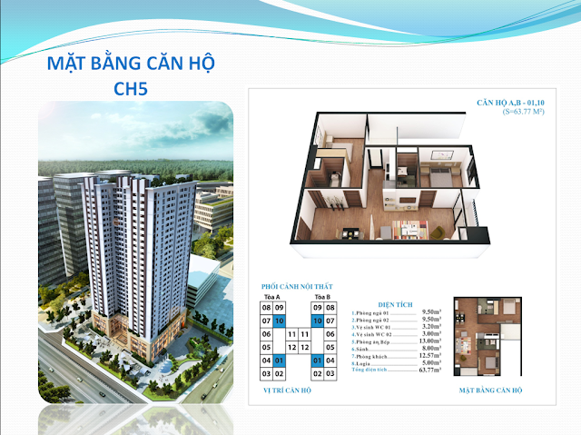 Căn hộ 01, 10 - 63m tại Tứ Hiệp Plaza