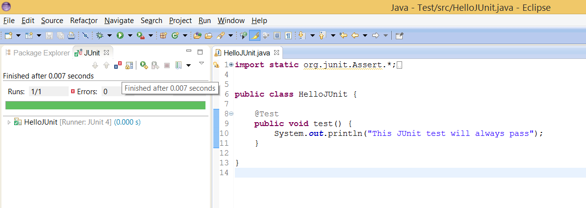 How to see result of JUnit test in Eclipse IDE