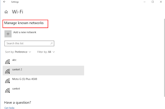 How to manage  Known networks in Wi-Fi Windows 10