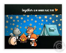 Sunny Studio Stamps: Critter Campout Tent & Campfire "Together Is My Favorite Place To Be" Card by Mendi Yoshikawa