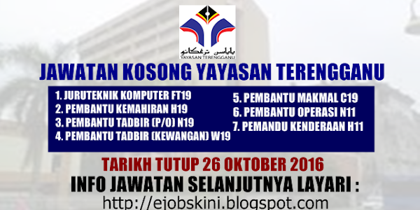 Jawatan Kosong Terkini di Yayasan Terengganu - 26 Oktober 2016