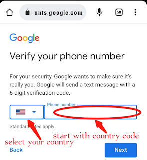 Phone number verification for creating new Google account