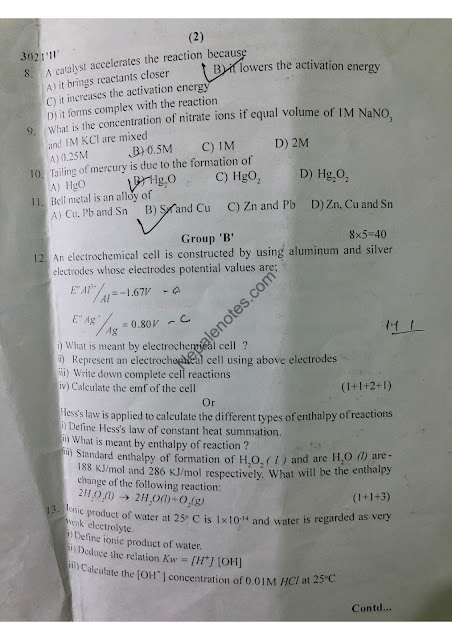 Class 12 Chemistry Question Paper 2079 - 2022