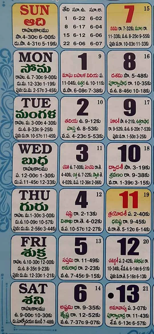 2021 March Telugu Calendar