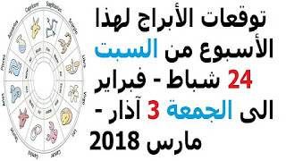 توقعات الأبراج لهذا الأسبوع من السبت 24 شباط - فبراير الى الجمعة 3 آذار - مارس 2018 