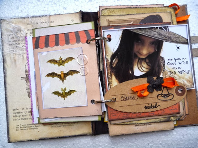 Mixed Media Halloween Mini Album with Vintage Ephemera, Photos, Patterned Paper, and Stamping