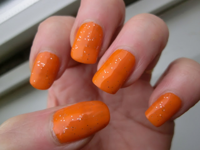 Simple Pleasures Orange Polish Swatch with glitter