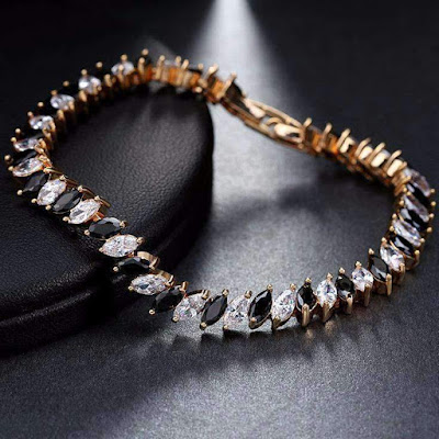 Ebony Black Zircon Cubic Zirconia Crystal Gold Color Tennis Bracelet