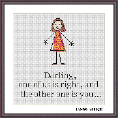 Darling funny romantic quote cross stitch pattern