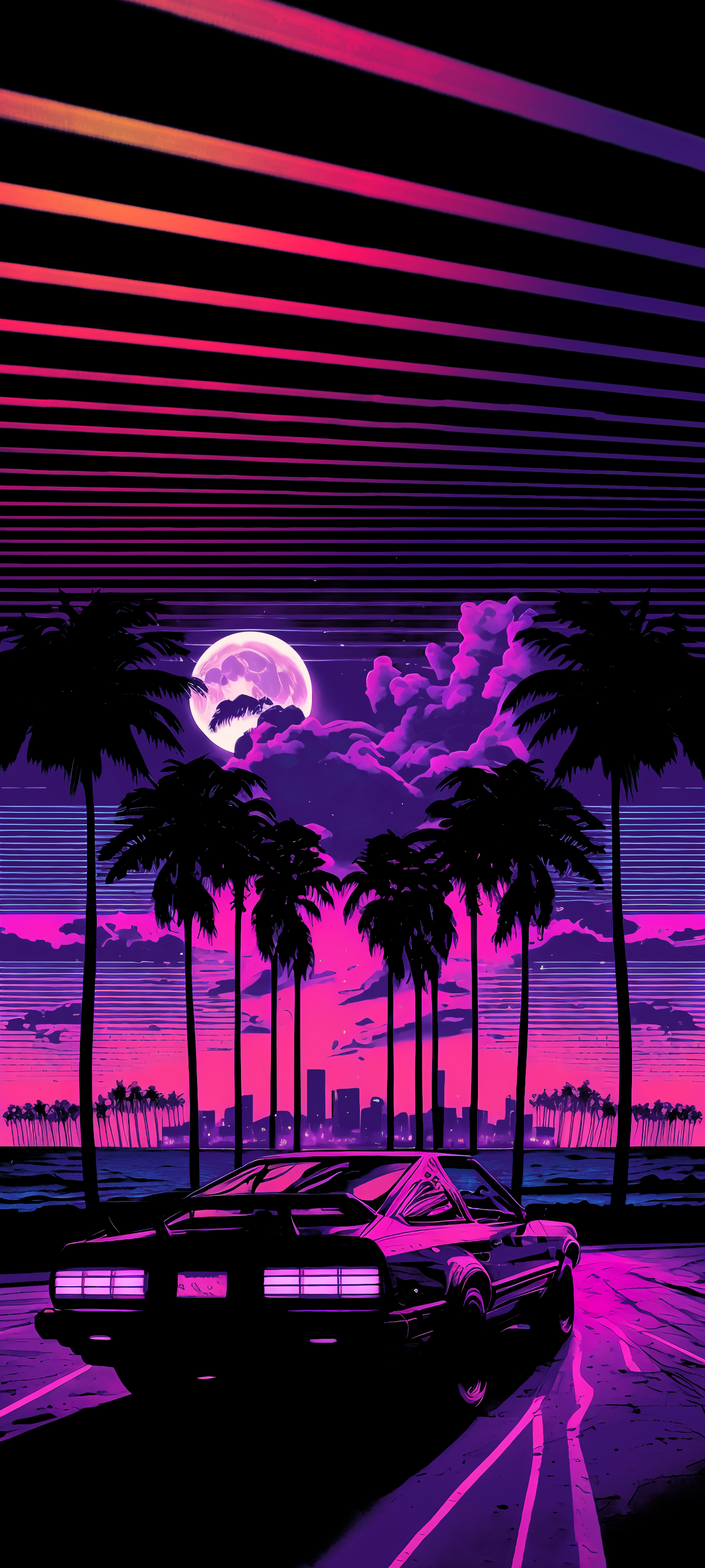 Miami Synthwave 80s VHS Wallpaper for iPhone