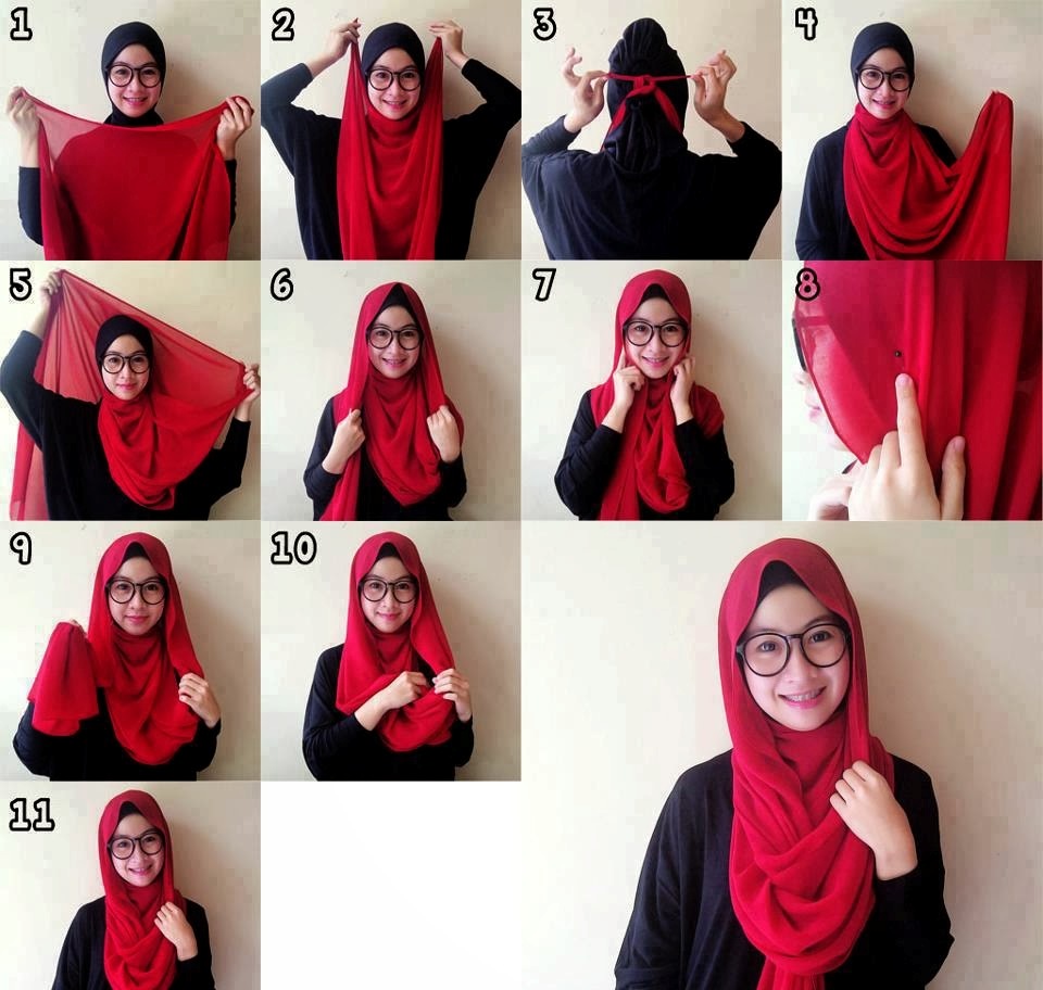 20 Gambar Lengkap Tutorial Hijab Pesta Berkacamata Paling Baru