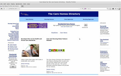 An image of The Care Homes Directory news page displaying the top headlines.